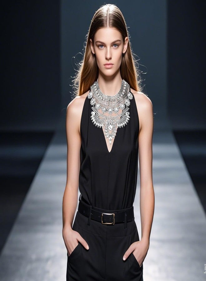 CCBFY Long Tassel Chunky Boho Coin Statement Necklace For Women Silver (Style 9) - Image 3